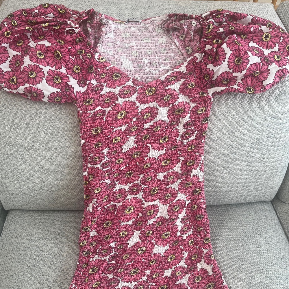 Zara Floral Puff Sleeve Smocked Mini Dress Bloggers Favourite Sz L